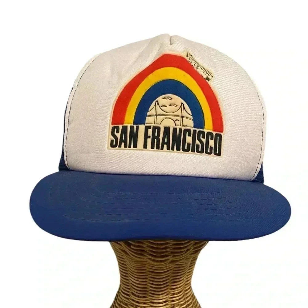 Vintage San Francisco Rainbow Trolley Mesh Trucker Hat